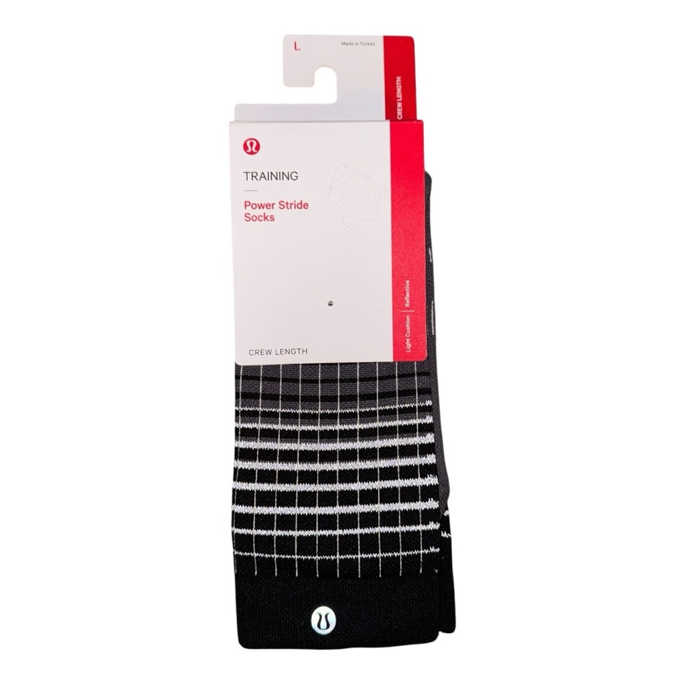 Lululemon Power Stride Crew Socks Women’s Size L 9–11 Black/TVSG/White NWT